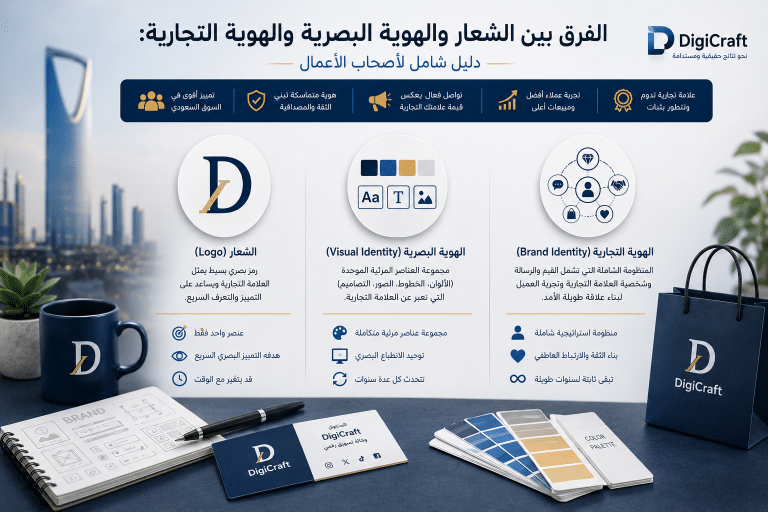 الفرق بين الشعار والهوية البصرية والهوية التجارية: دليل شامل لأصحاب الأعمال