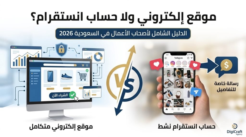 مقارنة توضيحية بين إنشاء موقع إلكتروني متكامل وحساب انستقرام نشط لأصحاب الأعمال في السعودية - وكالة DigiCraft